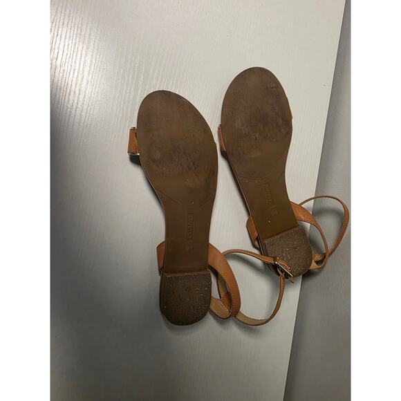 Talbots Caramel Camel Brown Gold Leather Sandals Shoes Womens 8M Casual Spring - Picture 3 of 6
